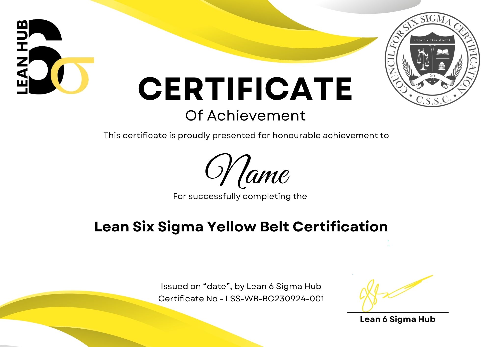 Lean Six Sigma Yellow Belt Certificate