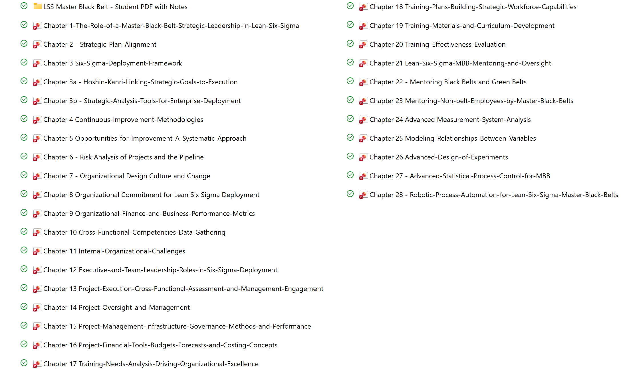 Structured course content for MBB lss master black belt course material in structure format